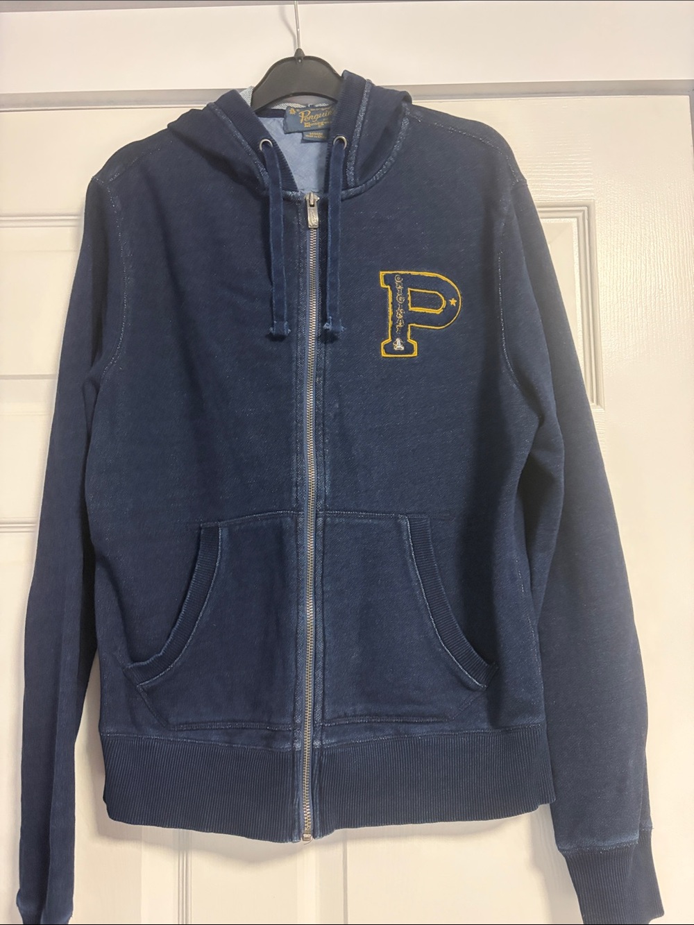 Original Penguin Navy Zip-Up Hoodie with Yellow 'P' Patch